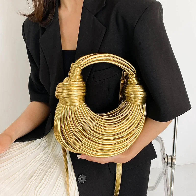 Gold Knotted Noodle Shoulder Bag – Luxury PU Hobo Clutch - Piña Colada