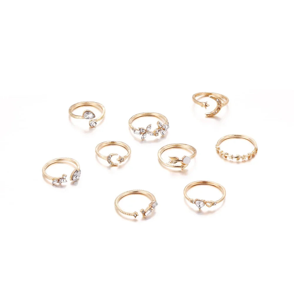 9Pcs/Set Vintage Gold Rings Set - Piña Colada
