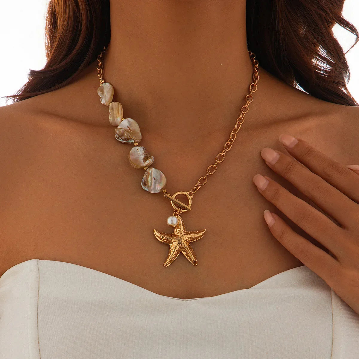Retro Starfish White Shell Conch Pendant - Piña Colada