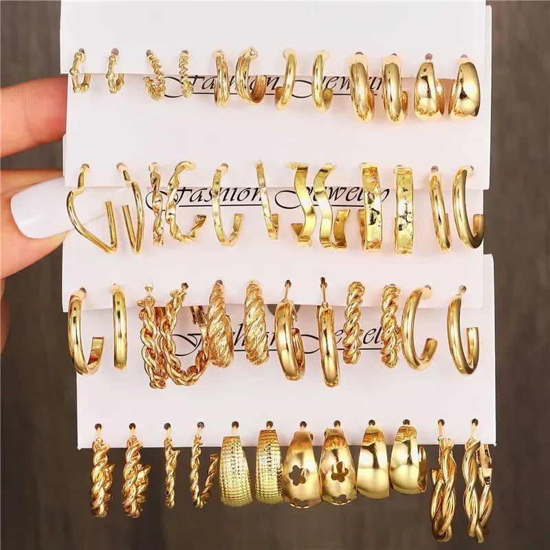 Modyle Geometric Pearl Hoop Earrings Set - Piña Colada