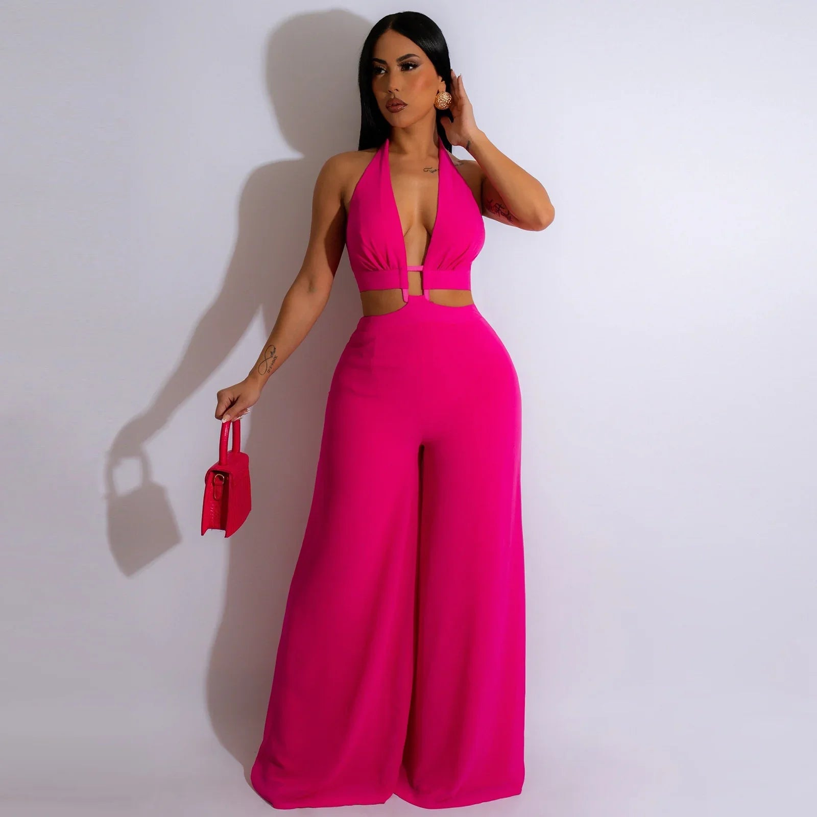 Cutout Halter Wide-Leg Jumpsuit - Piña Colada