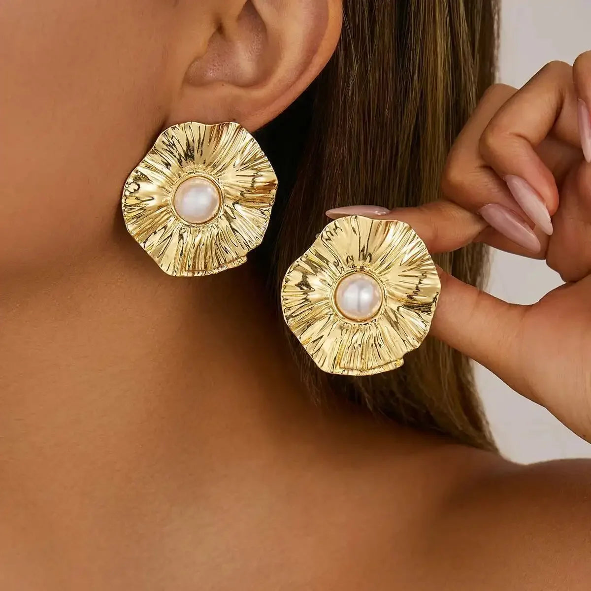 Pearl Texture Wrinkles Earrings - Piña Colada