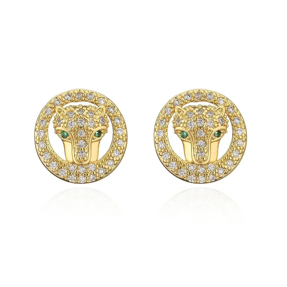 Leopard Head Stud Earrings - Piña Colada