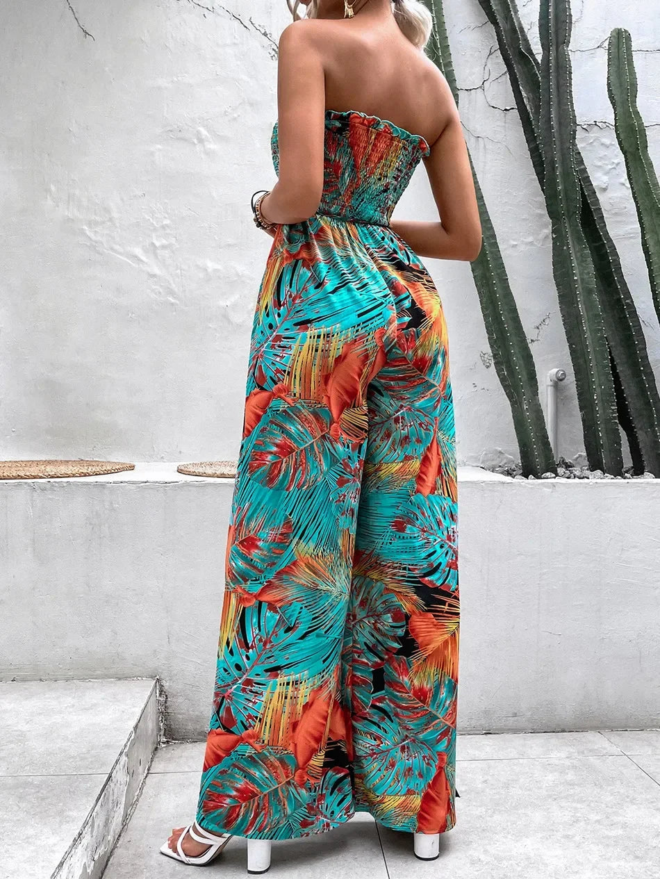 Summer Boho Wide Leg Printed Loose - Piña Colada