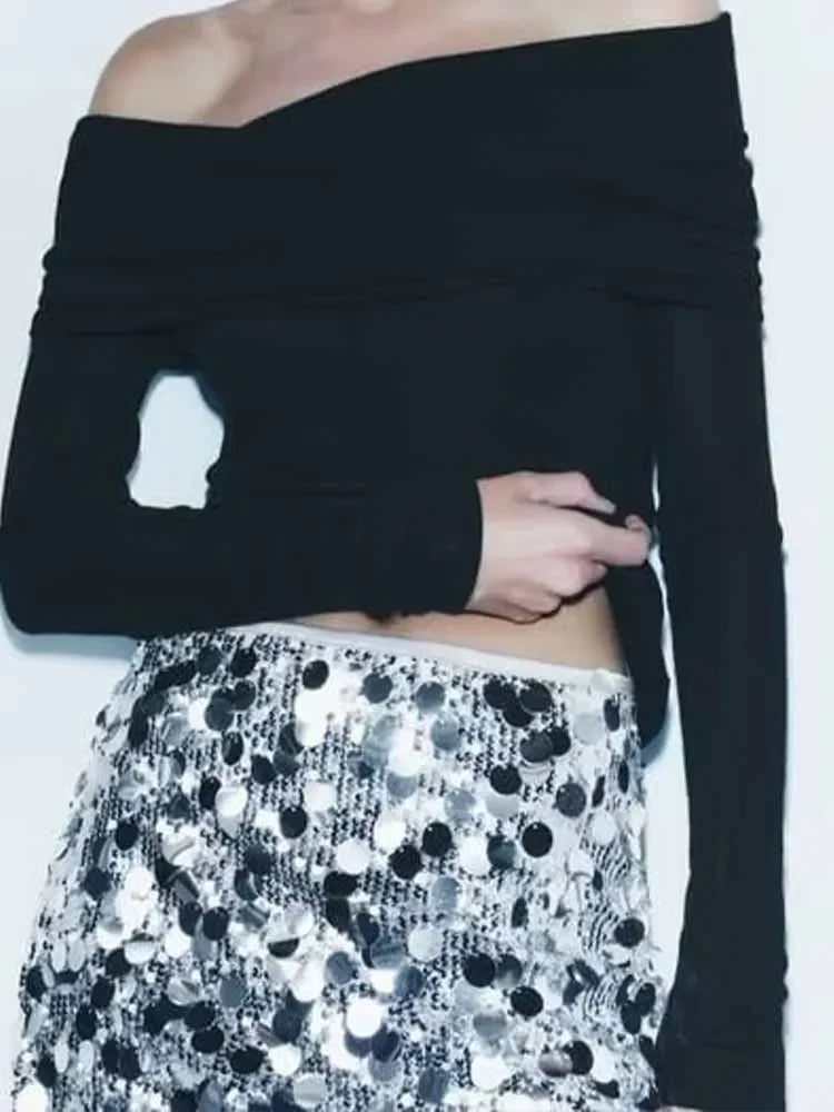 High Waist Sequined Mini Skirt - Piña Colada