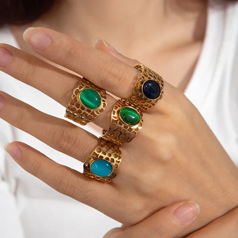 Colorful Stone Open Band Ring - Piña Colada