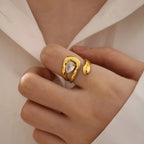 18K Gold Plated Geometric Ring – Waterproof Stainless Steel with Zircon Inlay - Piña Colada