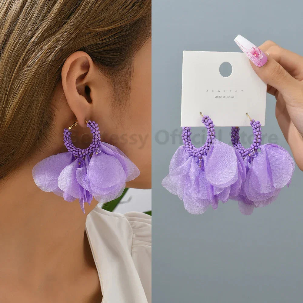 Boho Multicolor Cotton Flower Earrings - Piña Colada