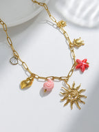 Vintage Animal Pendant Necklace – Ceramic & Stainless Steel, Waterproof & Hypoallergenic Jewelry for Women - Piña Colada