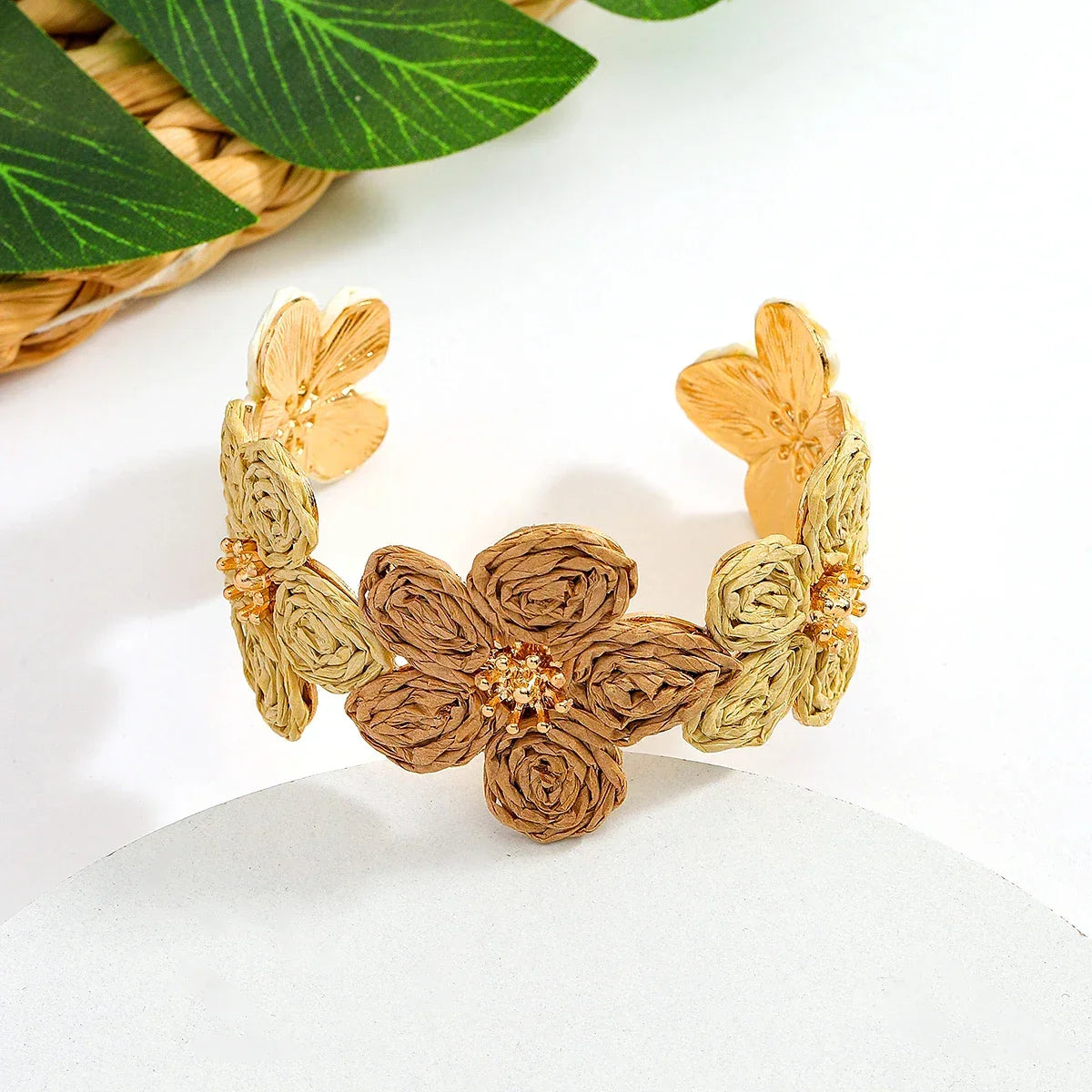 Flower Woven Cuff Bracelet Women - Piña Colada