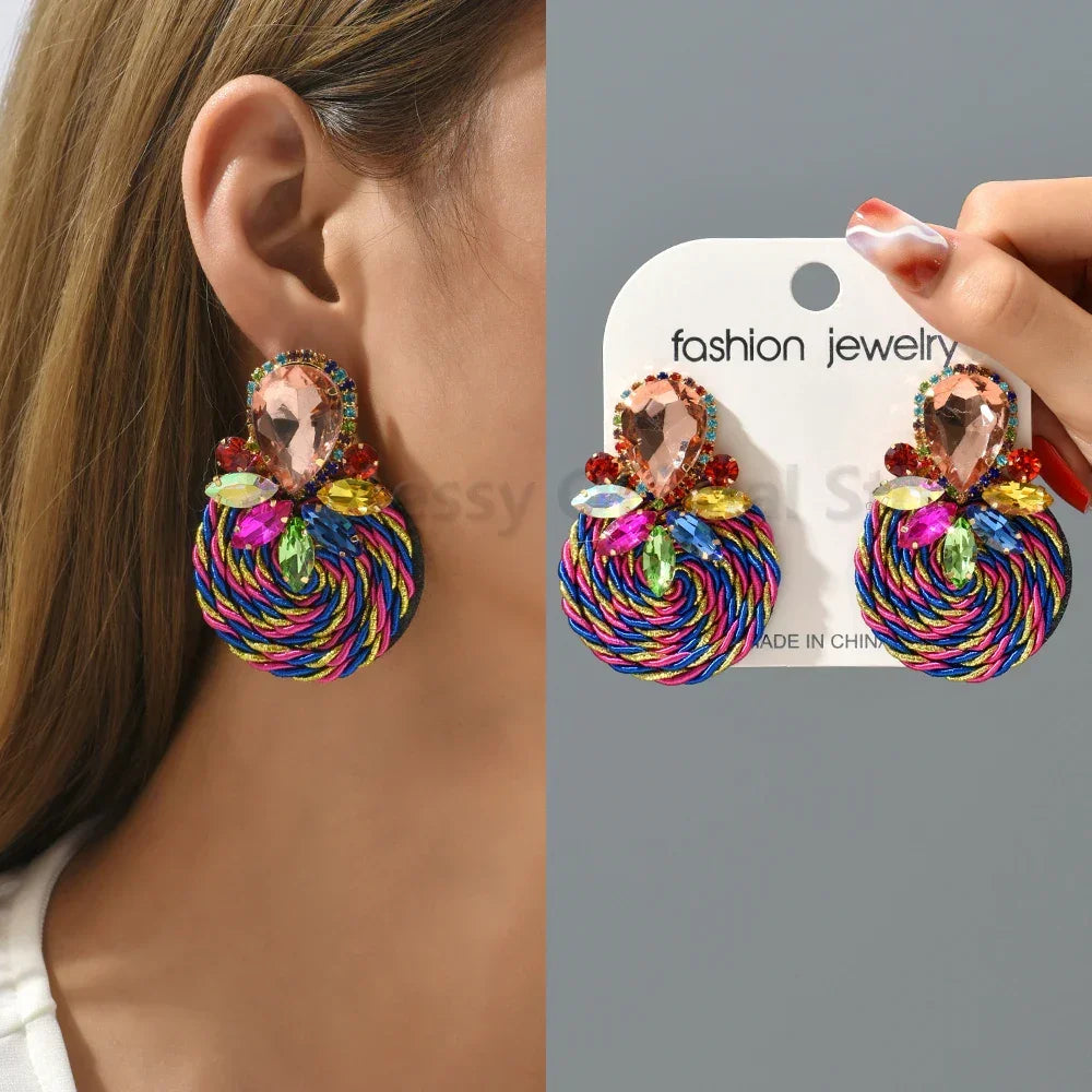 Vintage Rhinestone Round Drop Earrings - Piña Colada