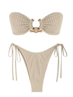 Solid Ring Detail Bikini Set - Piña Colada