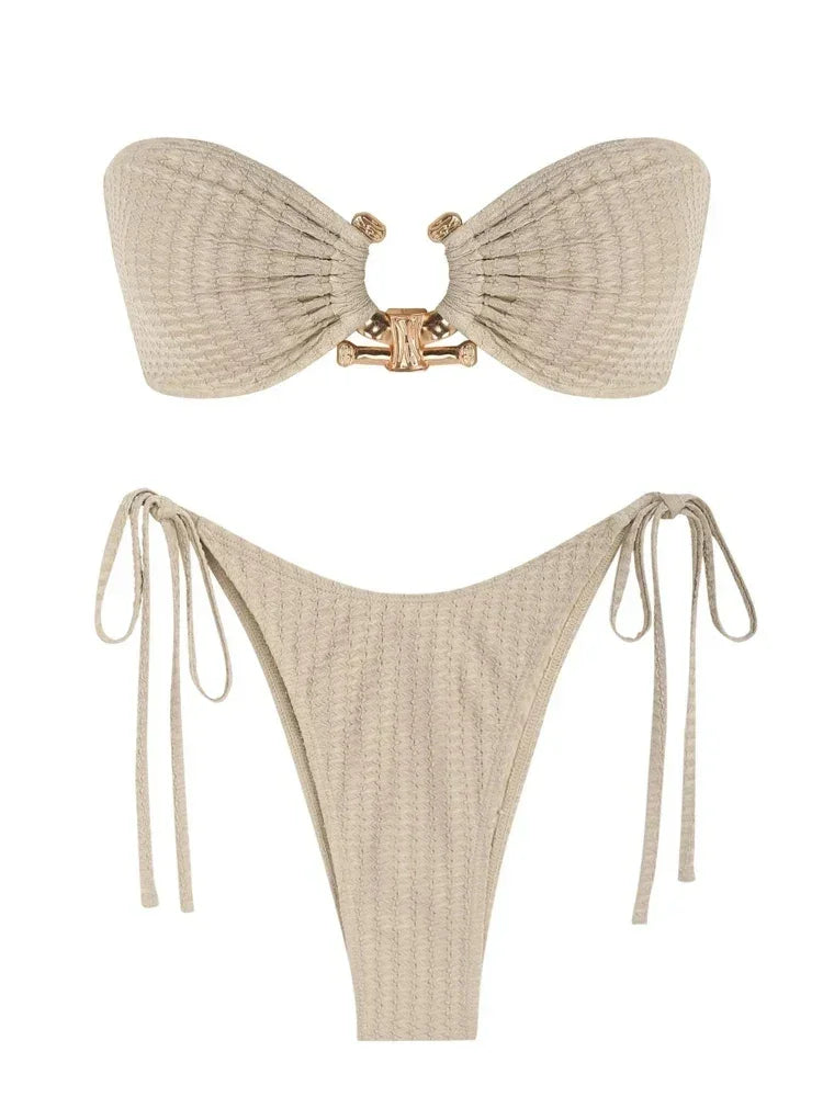 Solid Ring Detail Bikini Set - Piña Colada