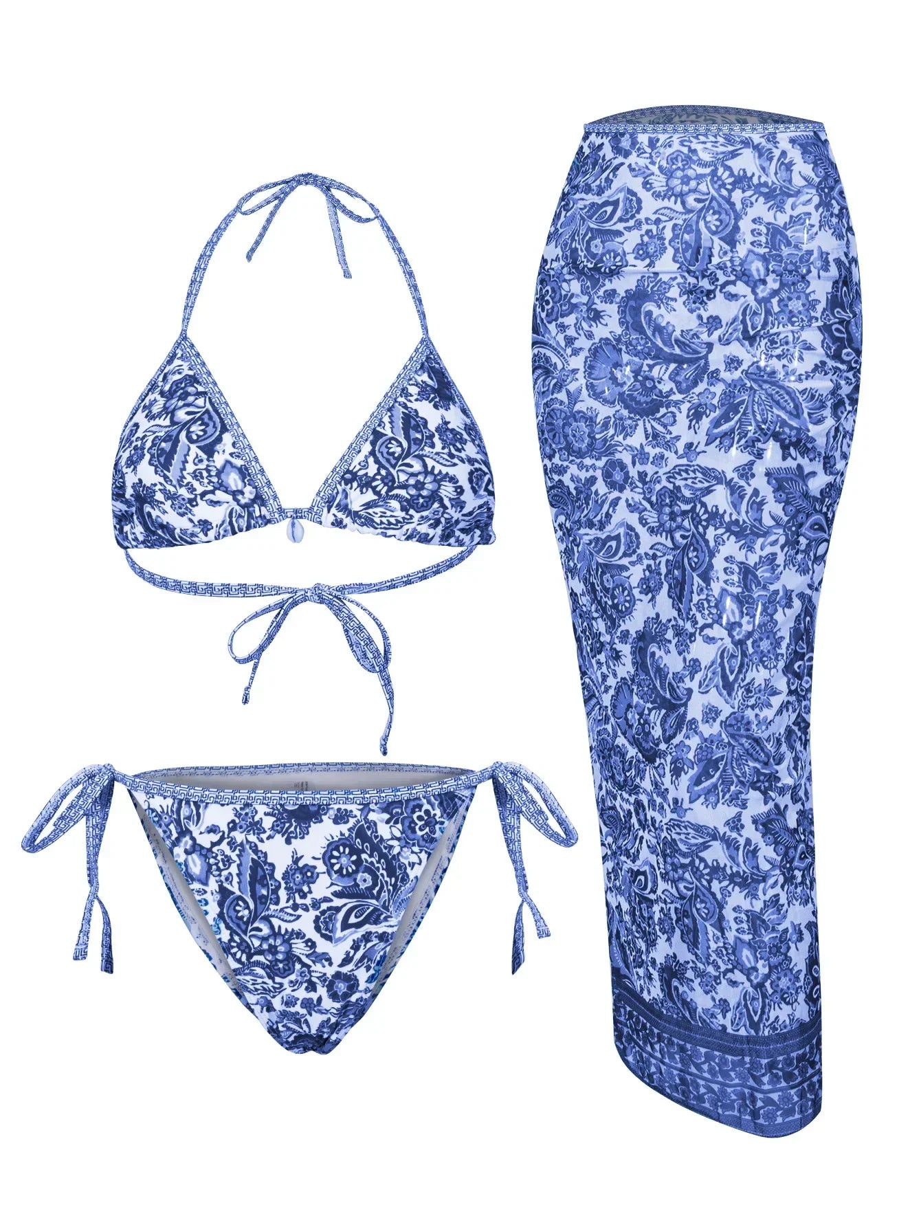 3-Piece High Waist Bikini Set with Skirt – Sexy Beachwear - Piña Colada