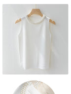 Beaded Knit Crop Tank Top – Casual Stretch Fit - Piña Colada