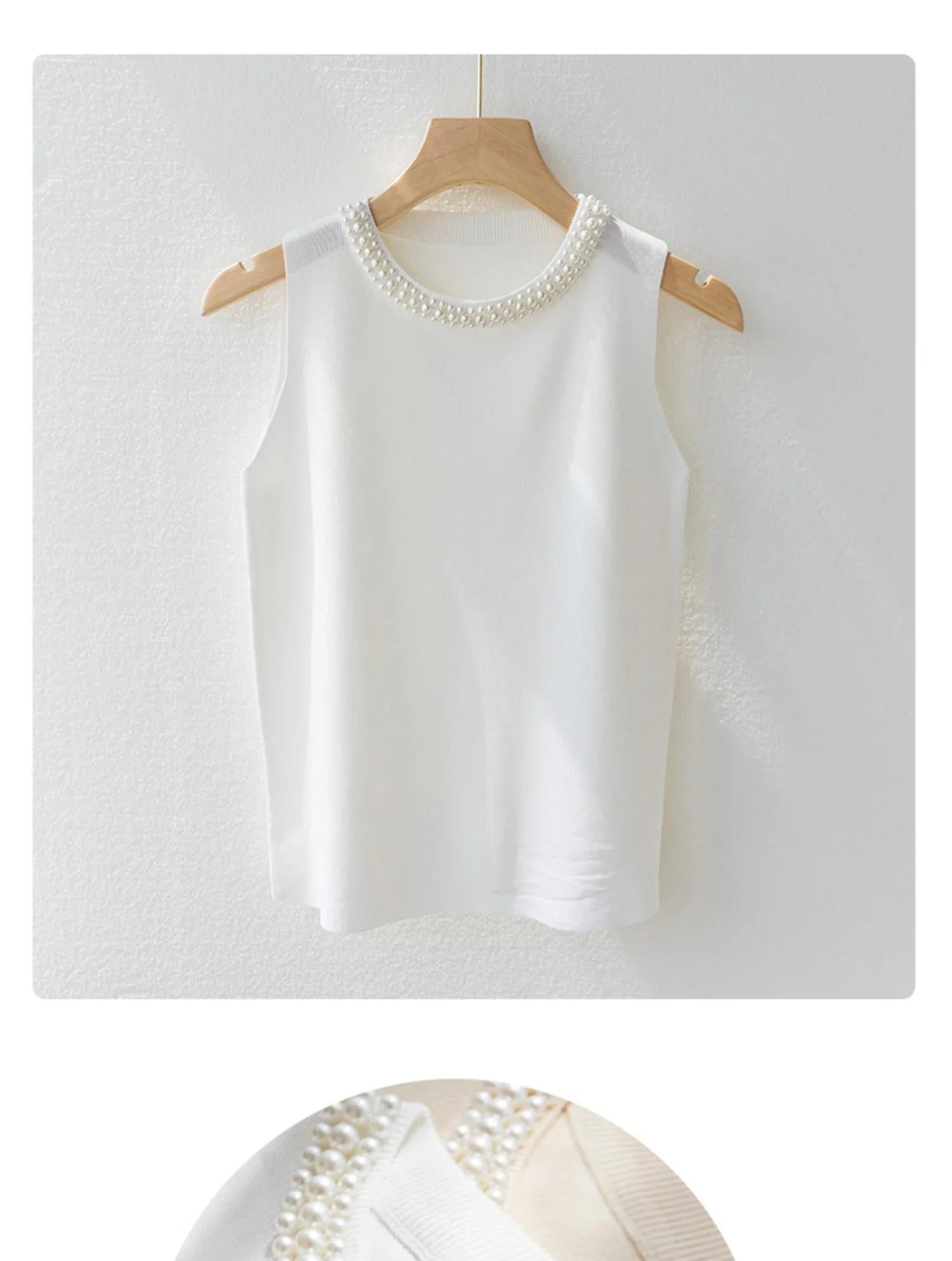 Beaded Knit Crop Tank Top – Casual Stretch Fit - Piña Colada