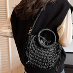 Straw Rattan Half-Moon Beach Handbag - Piña Colada