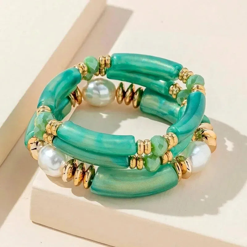 3-Piece Vintage Resin Bangle Bracelet Set - Piña Colada