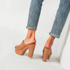 Roma Flock Platform Slides – Chunky Summer Heels for Women - Piña Colada