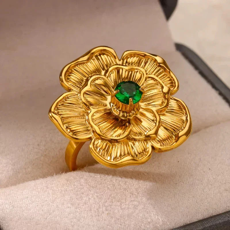 Rings Gold Plated Colorful Stone - Piña Colada