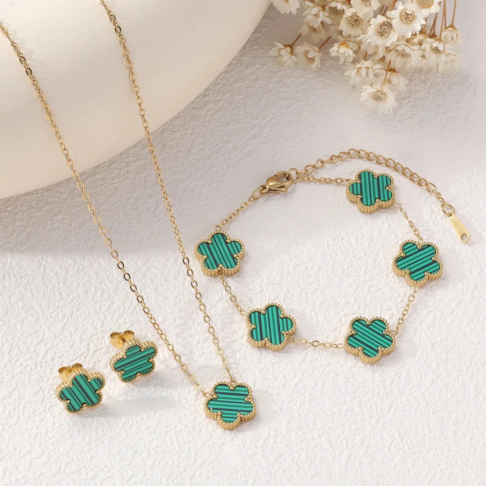 Flower Stainless Steel Jewelry Set for Women - Piña Colada