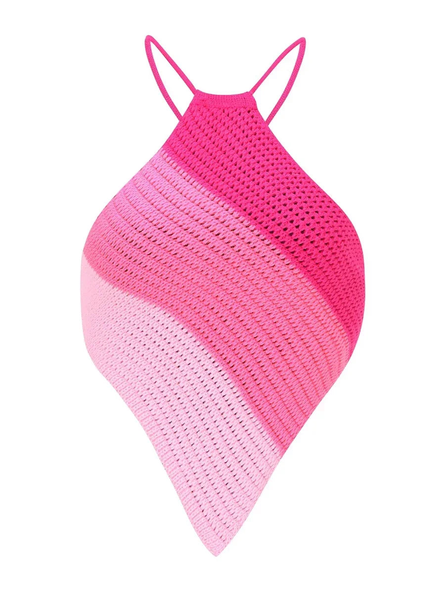 Backless Criss-Cross Ribbed Knit Crop Top – Sexy Slim Fit Halter Style - Piña Colada