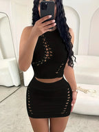 Dulzura Hollow Out Knit Mini Dress – Autumn High Street Look - Piña Colada