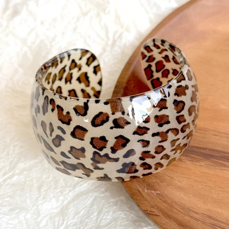 Leopard Print Resin Large Thick Cuff - Piña Colada