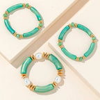 3-Piece Vintage Resin Bangle Bracelet Set - Piña Colada