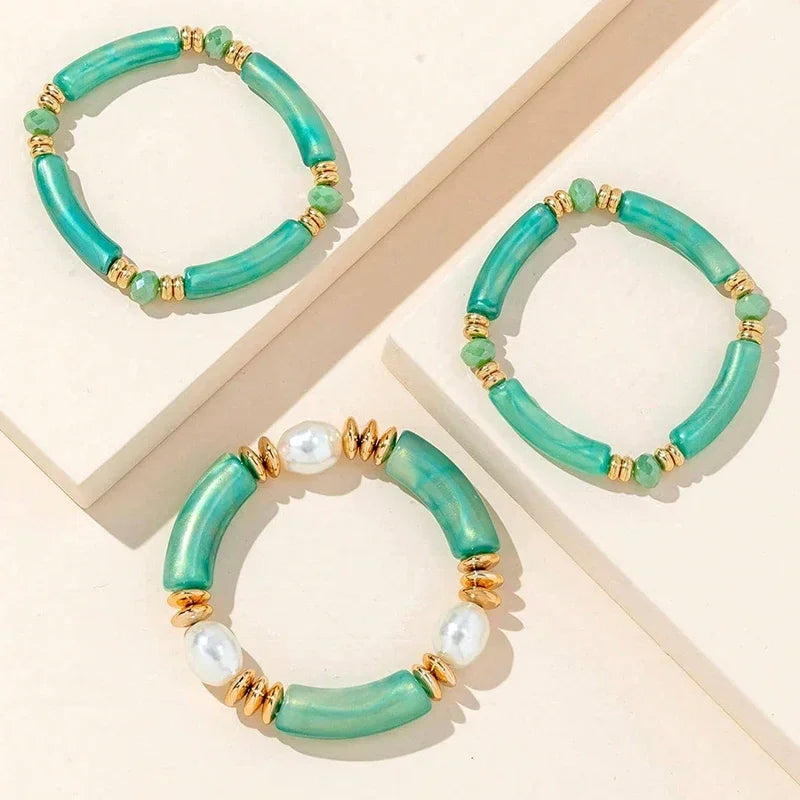 3-Piece Vintage Resin Bangle Bracelet Set - Piña Colada