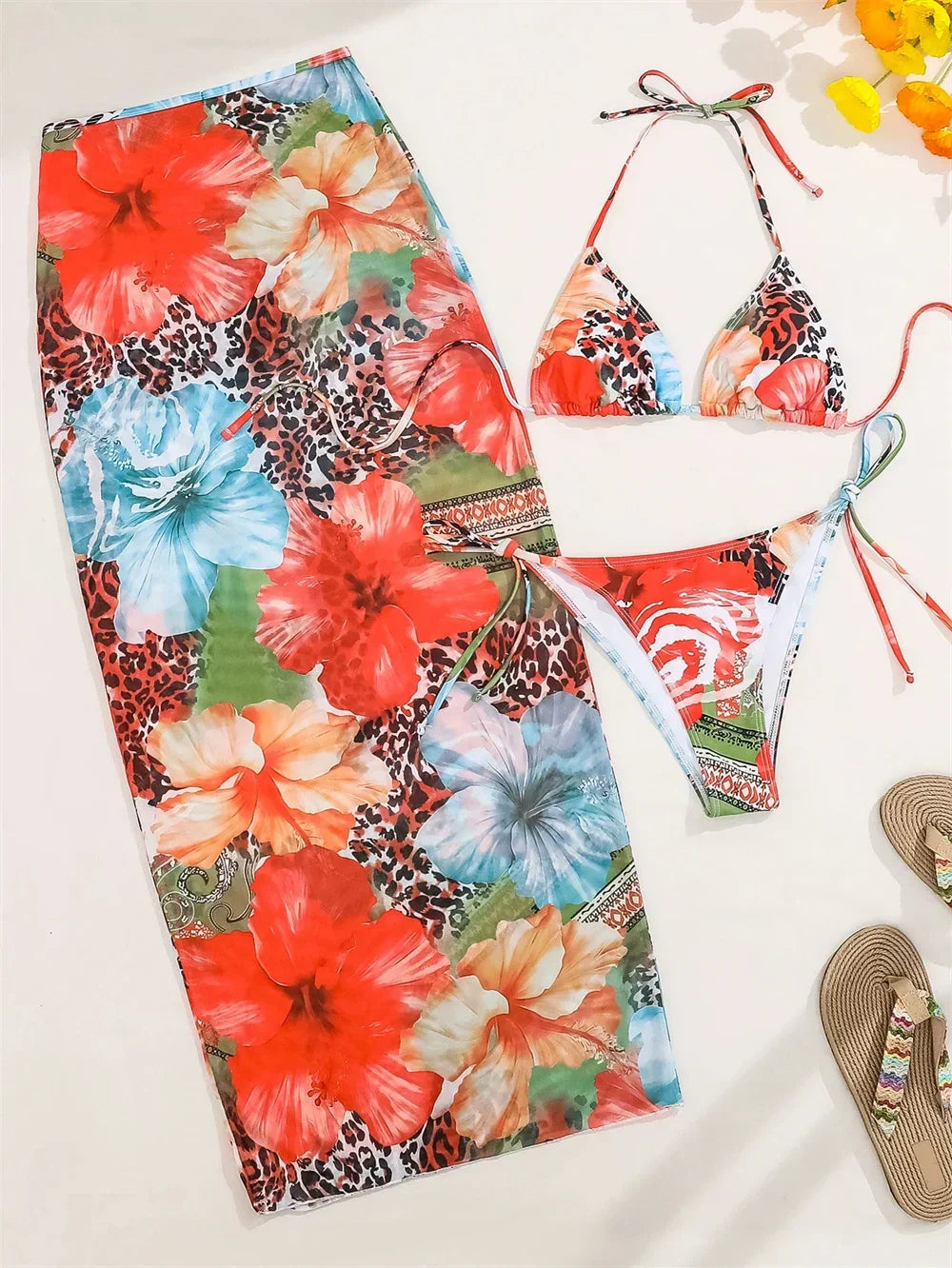 3-Piece High Waist Bikini Set with Skirt – Sexy Beachwear - Piña Colada