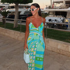 Chic Print Sling Long Dress Women Sleevless Backless - Piña Colada
