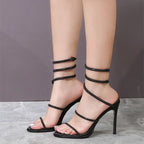 Fashion Snake Twine Around Crystal Women Sandals - Piña Colada