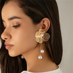 Elegant Pearl Flower Drop Earrings - Piña Colada