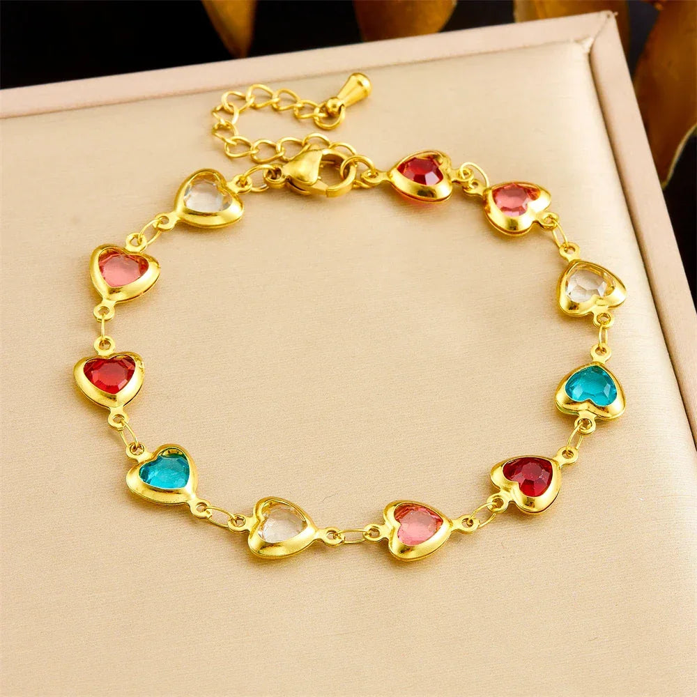 316L Stainless Steell Colour Heart Rhinestones - Piña Colada