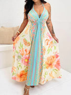 Women Backless Sexy Print Halter Party Dress - Piña Colada