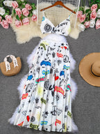Draped Print V-Neck Maxi Dress – Beachwear Edition - Piña Colada