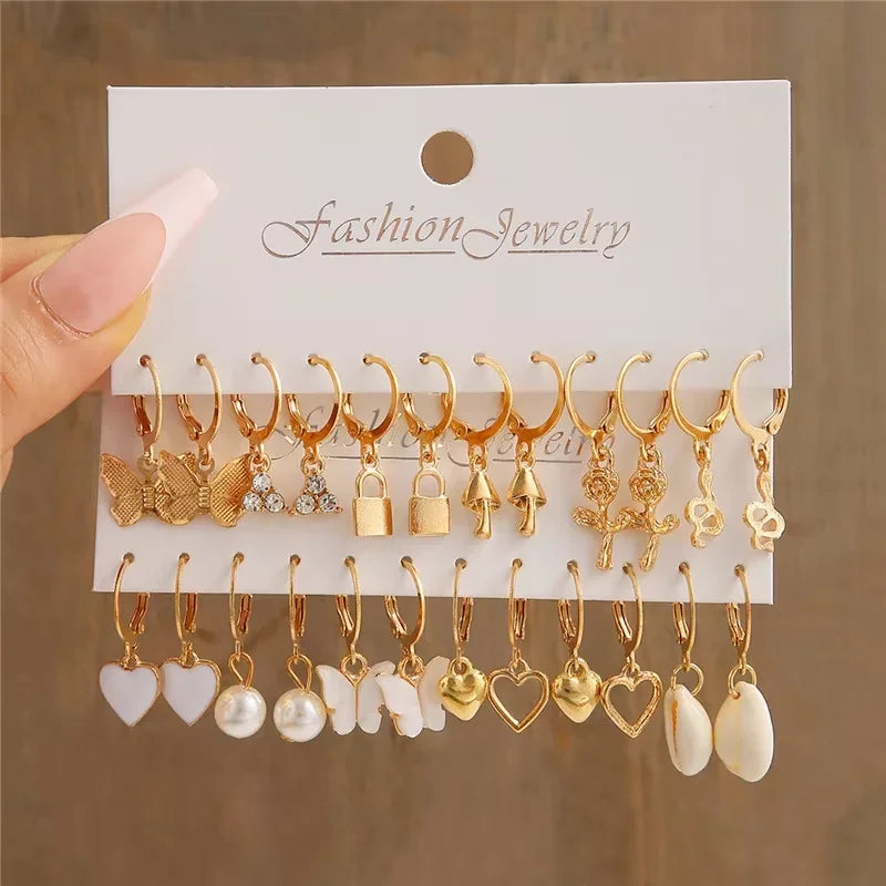 Geometric Hoop Earrings Set - Piña Colada