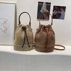 Braided Straw Bucket Bag - Piña Colada