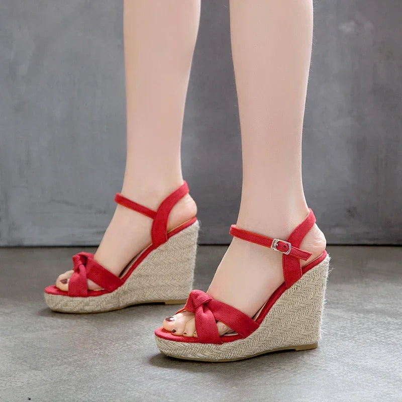 Velvet Wedge Sandals – Ultra High Platform Summer Heels - Piña Colada