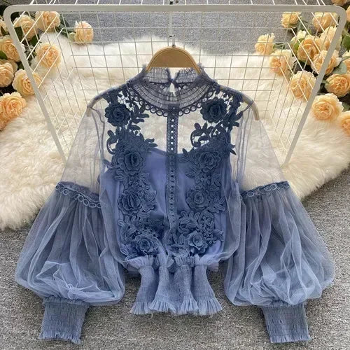 Lace Puff Long Sleeve Blouse Vintage