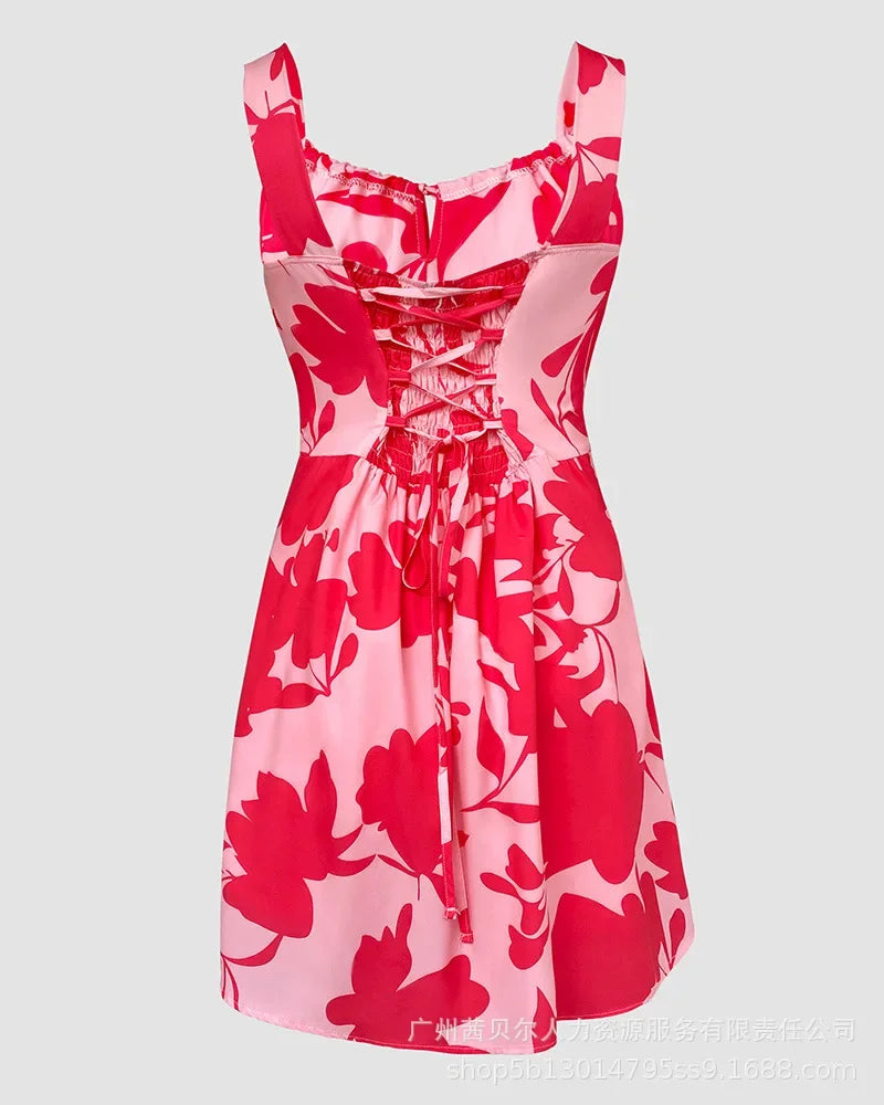 Women Print Sleeveless Casual Lace Up - Piña Colada