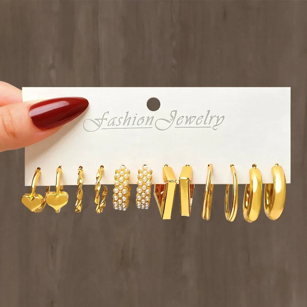 Pearl Hoop Earrings Set - Piña Colada