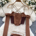 Two Piece Suits Off The Shoulder Zipper Crop Top - Piña Colada