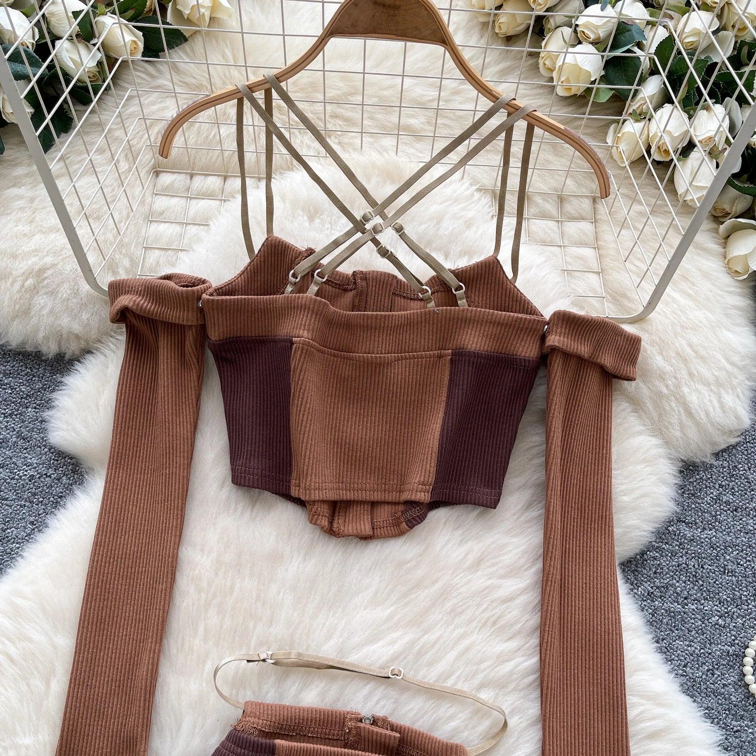 Two Piece Suits Off The Shoulder Zipper Crop Top - Piña Colada