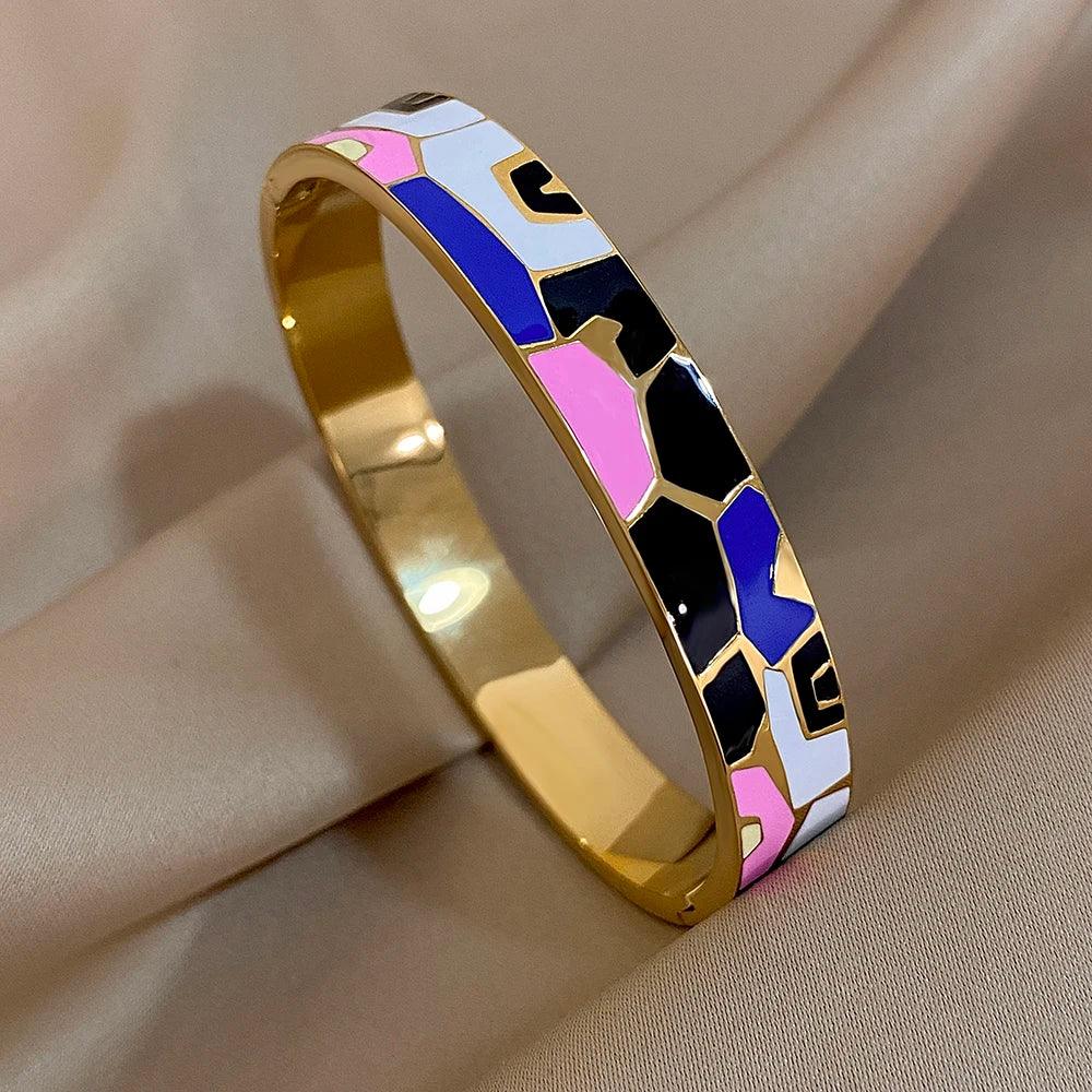 Geometric Pattern Cuff Bracelet - Piña Colada