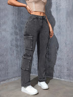 Retro High-Stretch Cargo Jeans - Piña Colada