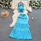 Ruffled Halter Top & Long Skirt Set - Piña Colada