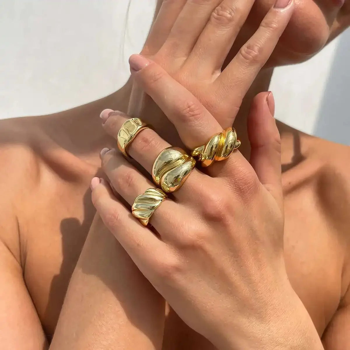 4Pcs/Set Gold Color Wave Open Adjustable Rings - Piña Colada