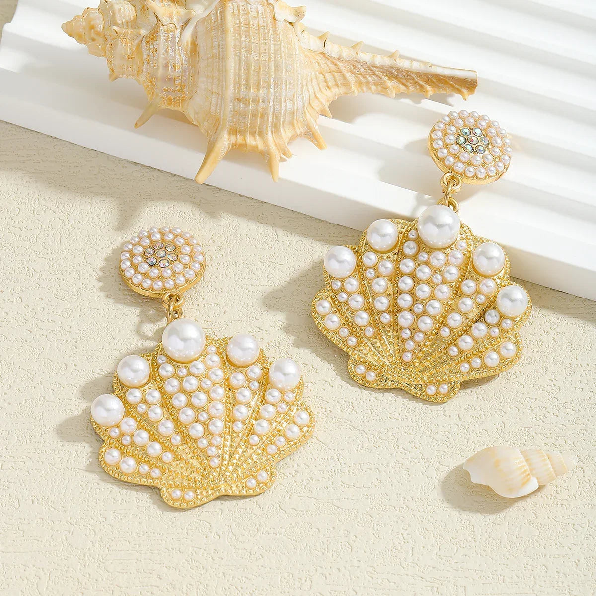 Bling Faux Pearl Shell Drop Earrings - Piña Colada